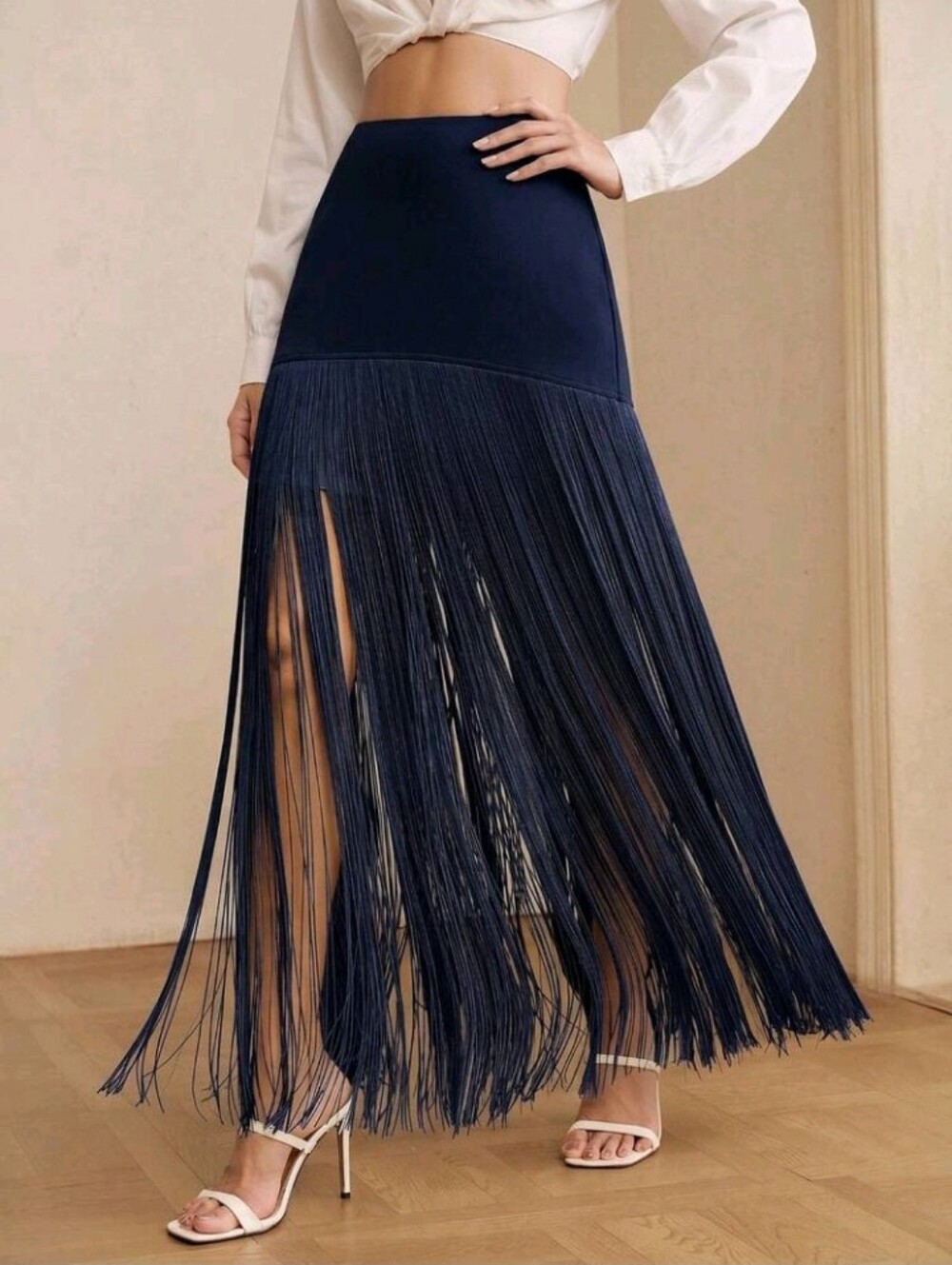 Summer New Elegant Solid Color Splicing Dynamic Flowing Tassels Skirts